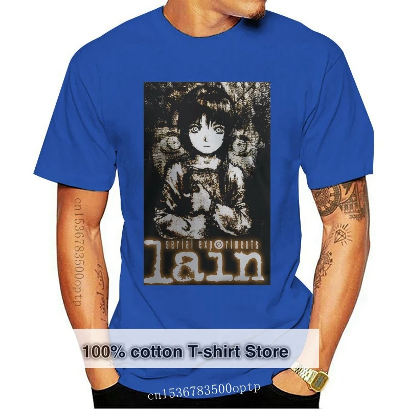 New Popular Serial Experiments Lain Anime Men's Black T-Shirt Size S-3XL 2024 New 100% Cotton T-Shirts Men