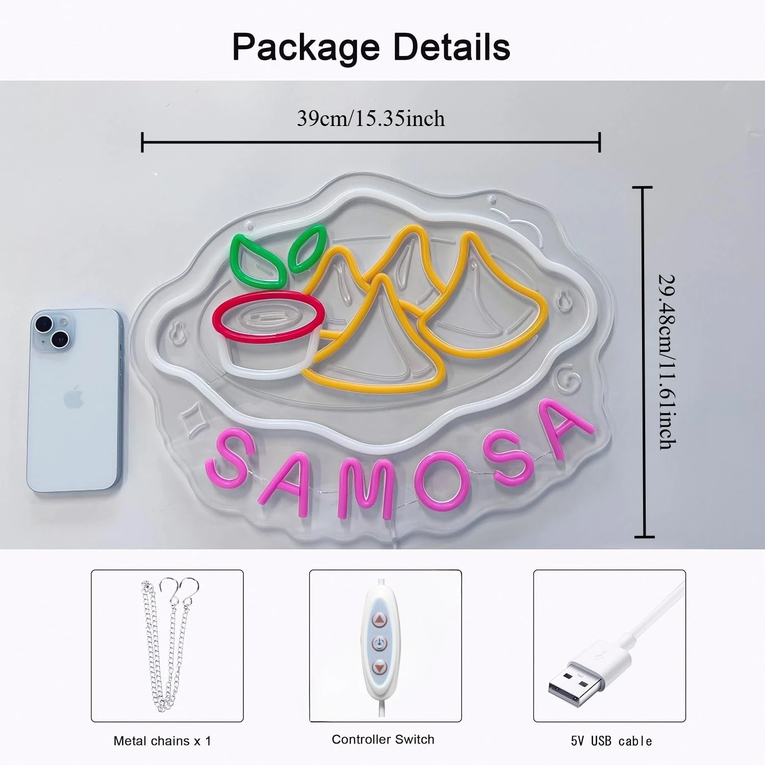 Letreiro Neon LED Samosa, Deco - Food Snacks Indian avaliação e preço