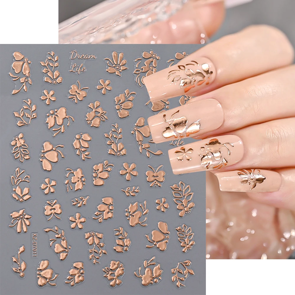 1 pz 3D oro rosa boemia totem fiore adesivi per nail art cursori in rilievo floreali retrò squisiti decalcomanie autoadesive per manicure