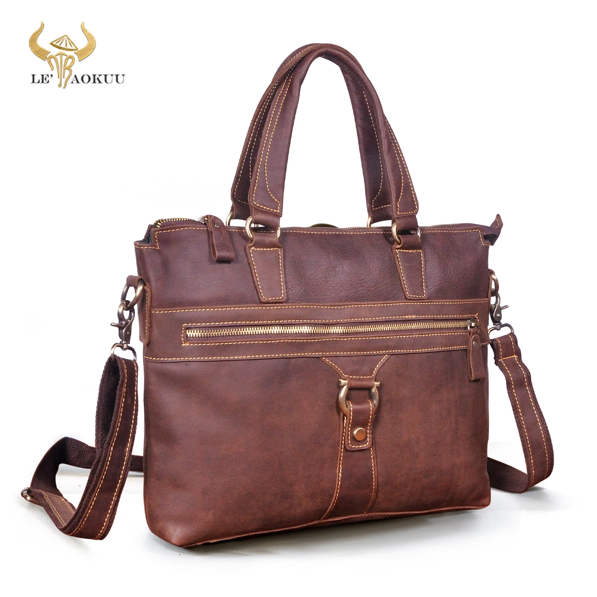 

Hot Sale Genuine Leather Design Business Briefcase 14" Laptop Document Case Attache Messenger Bag Tote Portfolio For Men 3337