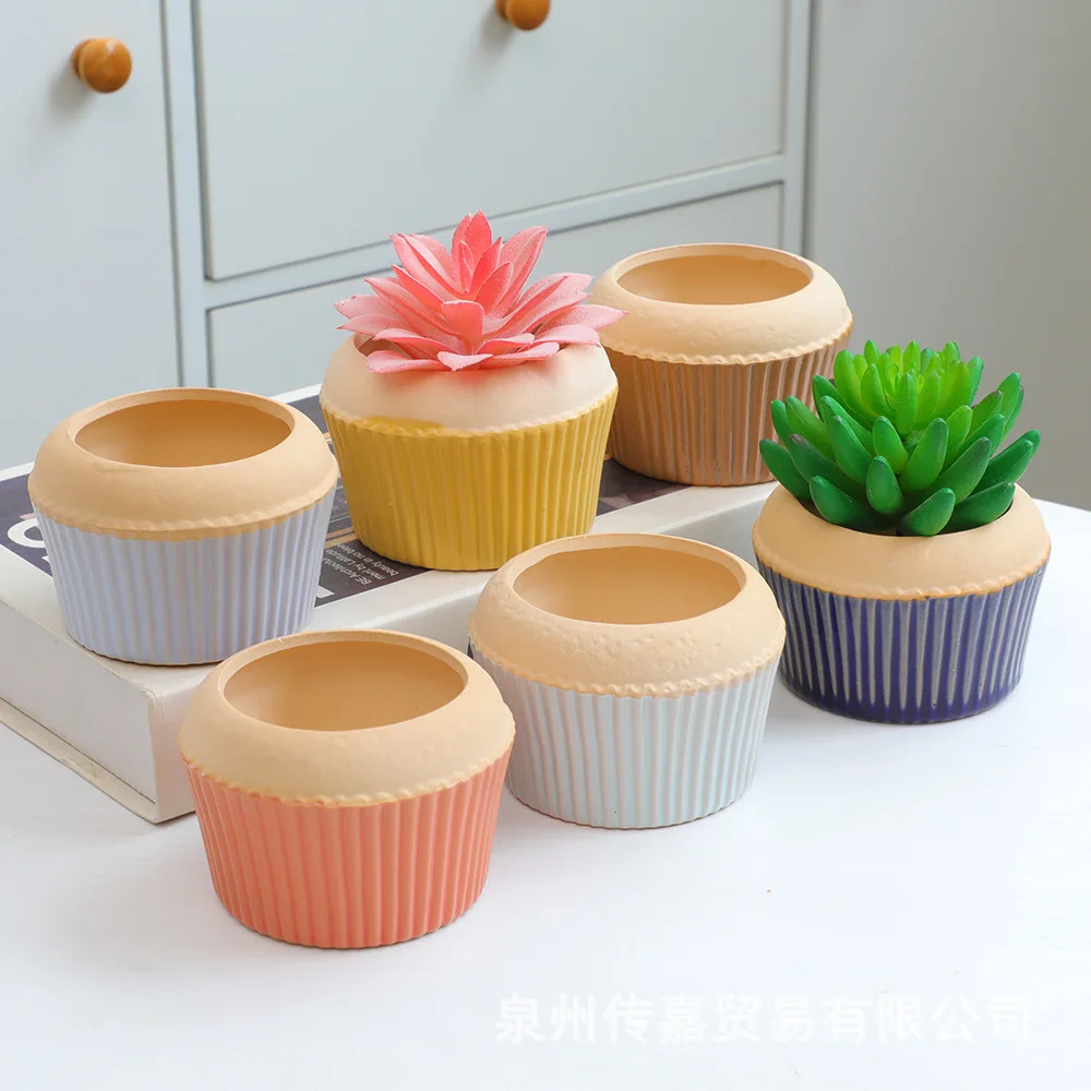 6pcs Macaron Cupcake Ceramic Planters Set | Kawaii Succulent Pots for Desk & Tabletop Decor