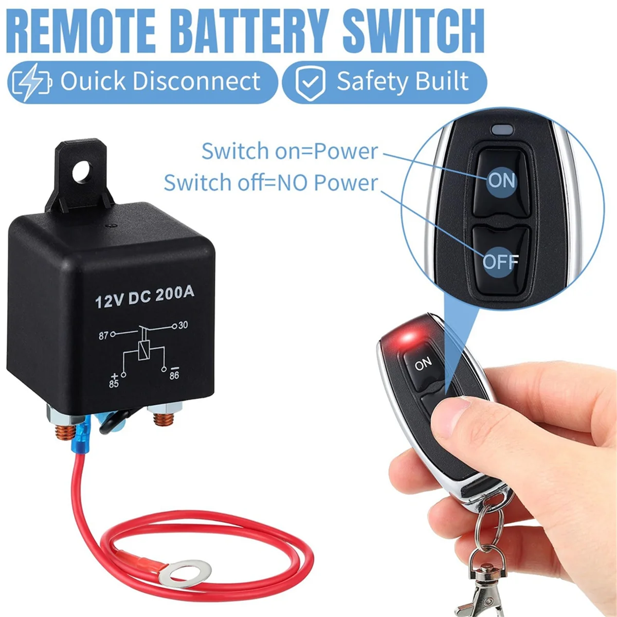 Remote Battery Disconnect Switch Kit 200A DC12V Top Post Negative Anti Theft Car Pause Switch Car Battery Cut Off Switch