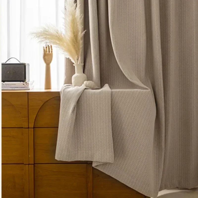 

Custom Size Modern Fashion Chenille Luxury Curtains for Living Room Bedroom Blackout Wheat Texture Thick Cotton Linen Tulle