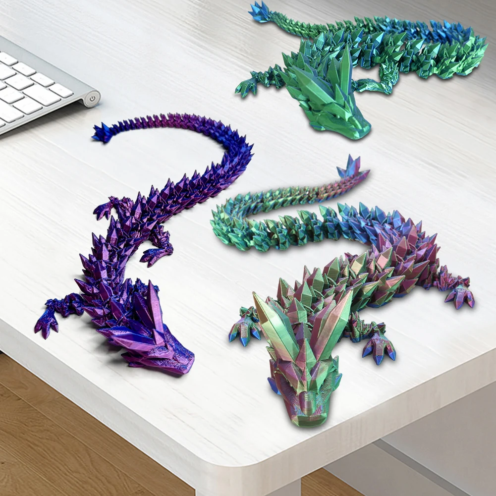 4pcs 3D Printed Crystal Dragon Articulated Dragon Fidget Toy Executive Desk Toys Home Office Decor Birthday Gift for Boys