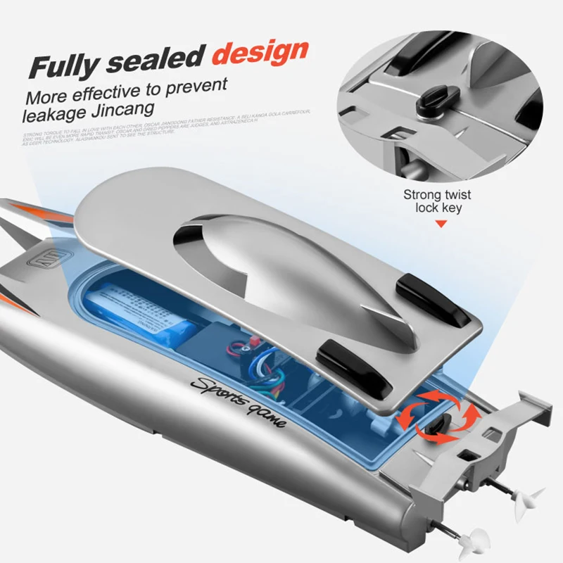 2.4G RC Boats 25 KM/H barca da corsa ad alta velocità 2 canali barche telecomandate a doppio motore per bambini barca da corsa per adulti argento nero