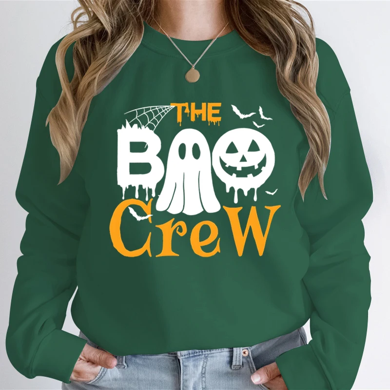 The Boo Crew Halloween Party Sweatshirt Women Pumpkin Cute Ghost Graphic Fashion Hoodies Funny Halloween Essential Sweatshirts