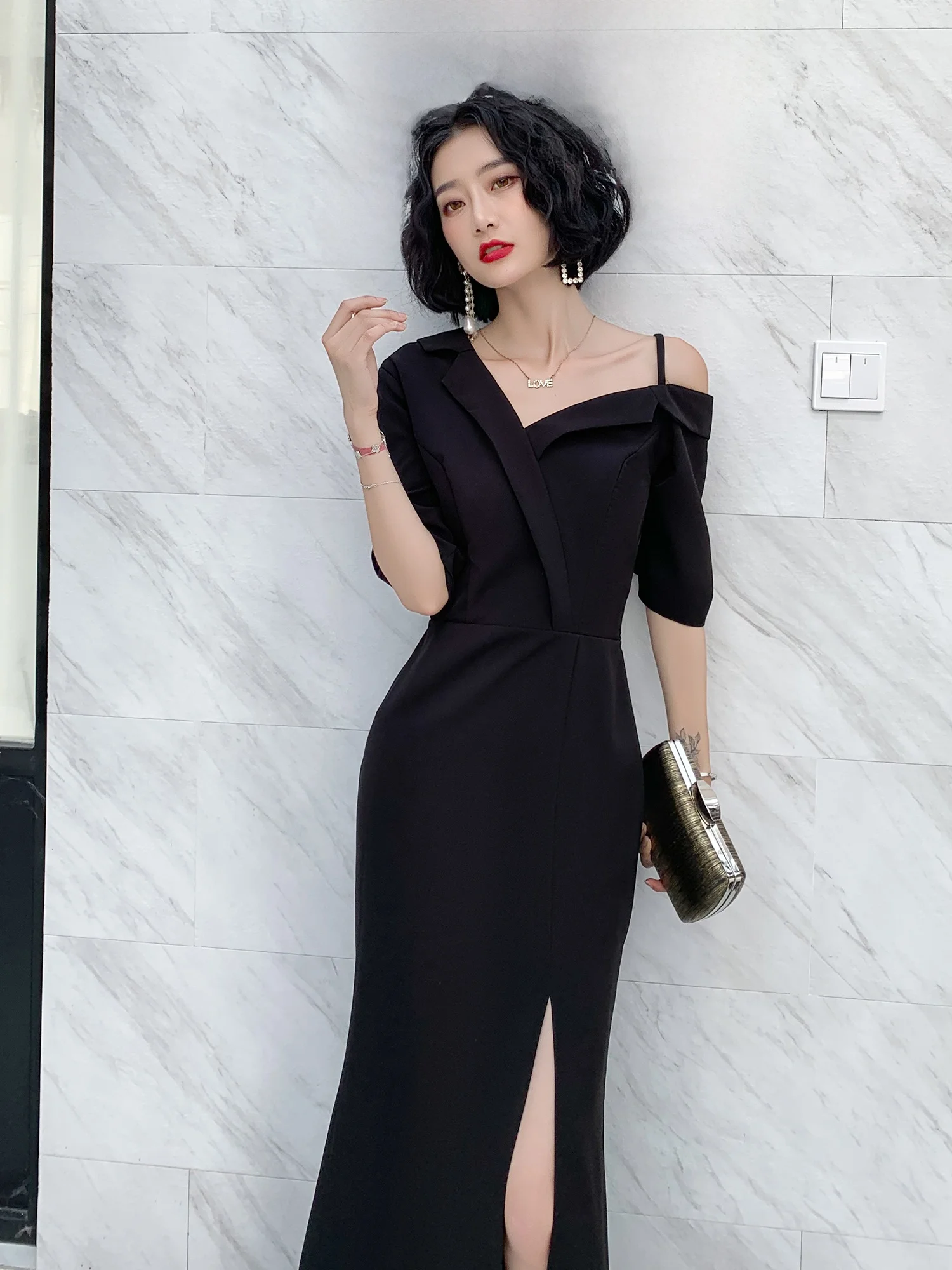 

Ele Bla Long Evening Gown Women's New Sle Ball Dr Sexy Mid-Waist Zipper Fi-Tail Skirt for Par Performance Daily