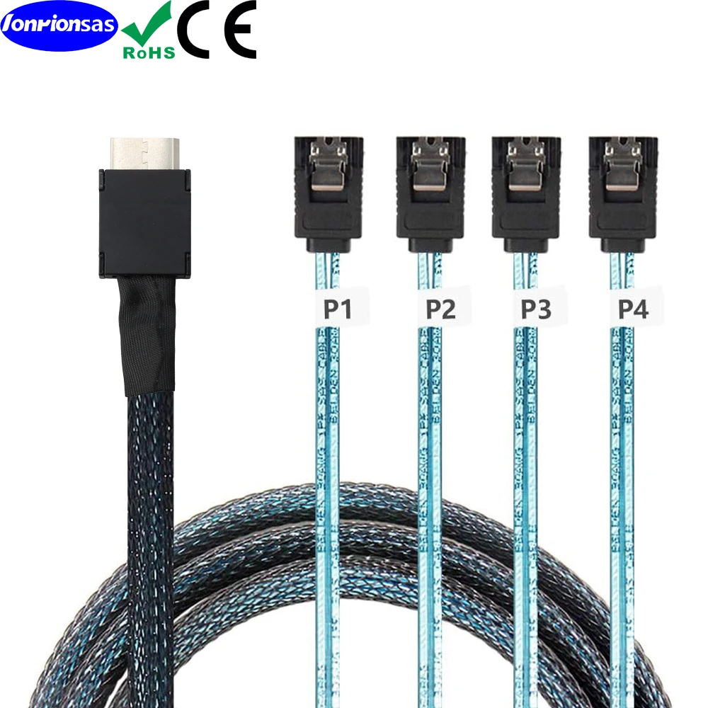 OcuLink PCIe PCI-Express SFF-8611 4i to 4X SATA 7P Female Straight SSD Data Active Cable 0.5m/1.0m