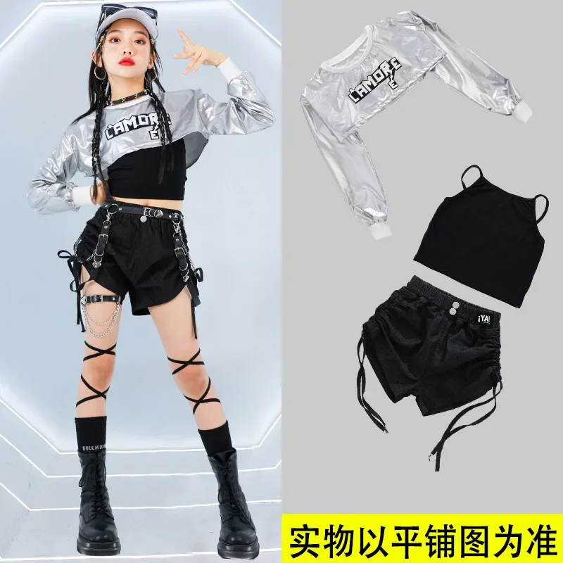 الفتيات الجاز الرقص المرحلة زي تنورة سوداء السراويل الاطفال ملابس الاطفال الشارع ملابس رقص Dancewear الهيب هوب Kpop عرض الأزياء