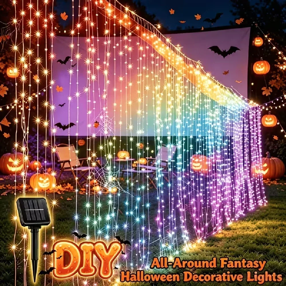 300 LED Solar Outdoor Curtain Light 8 Lighting Modes For Eaves Garden Party Wedding Wall Christmas Decoration Fairy String Light