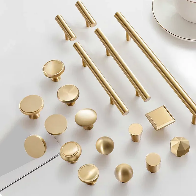 Nordic European Style Minimalist Solid Brass Cabinet DIY Pull Handle Classical Luxury Drawer Gold Knob Cabinet Door Long Handle