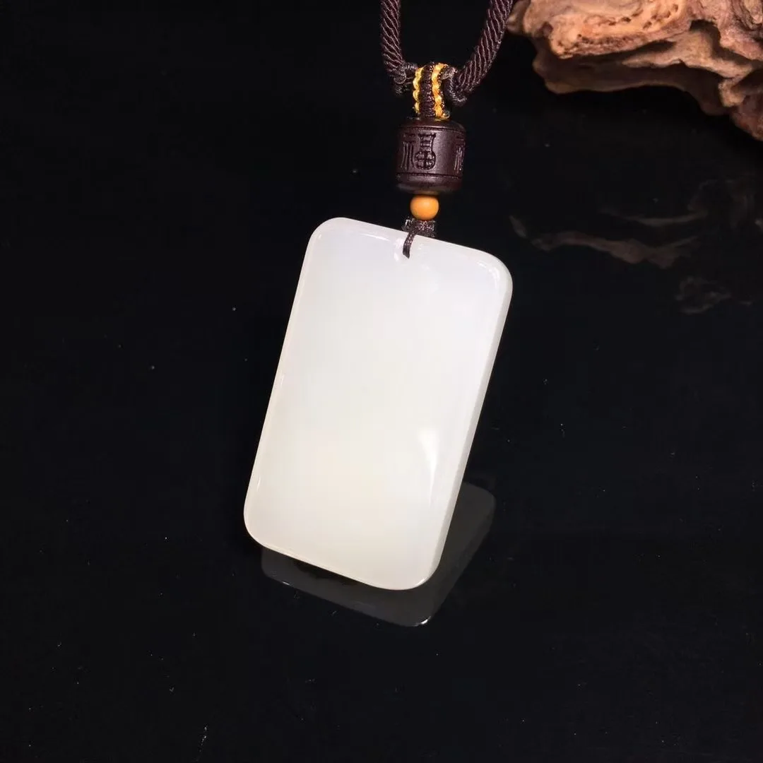 Natural 100% real hetian jade pendant necklace hand-carved Ping An Card necklaces pendants man woman jade jewelry Bless peace