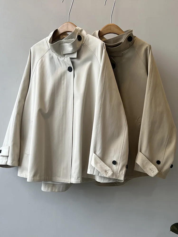 WHTREND معطف واق من المطر على الطراز الكوري للنساء، خريف جديد متخصص فضفاض متوسط الطول كيب سترة واقية معطف WH1819 #2