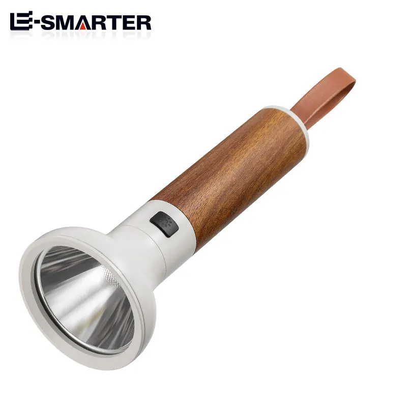 Powerful LED Strong Light Flashlight Aluminium Alloy Torch Imitation Wood Grain Built-in Battery Outdoor Waterproof Camping Lamp