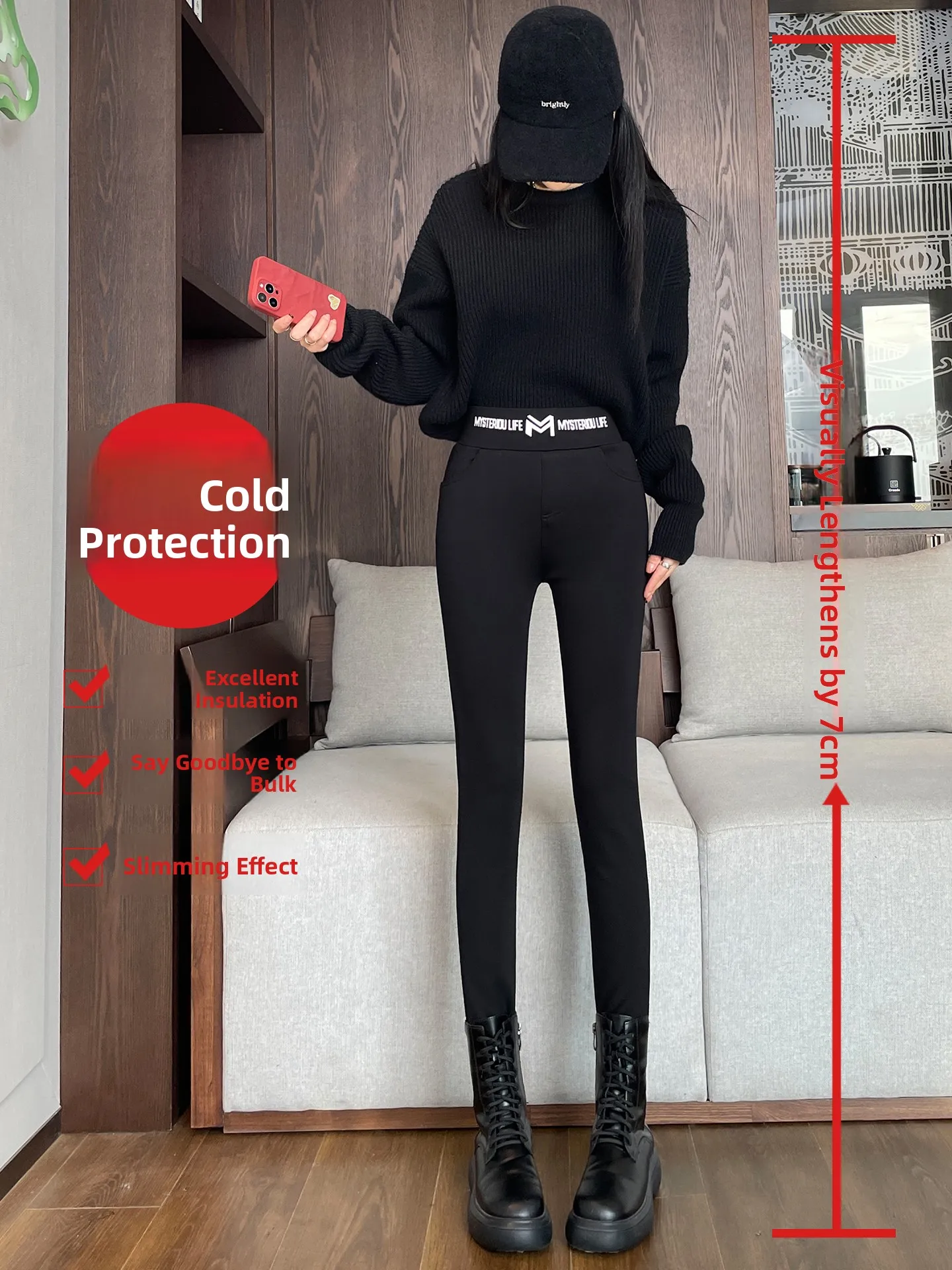 ラムベルベットハイウエスト厚手ヨガパンツ レディース ブラック 裏起毛 ヒップアップパンツ 秋冬アウター