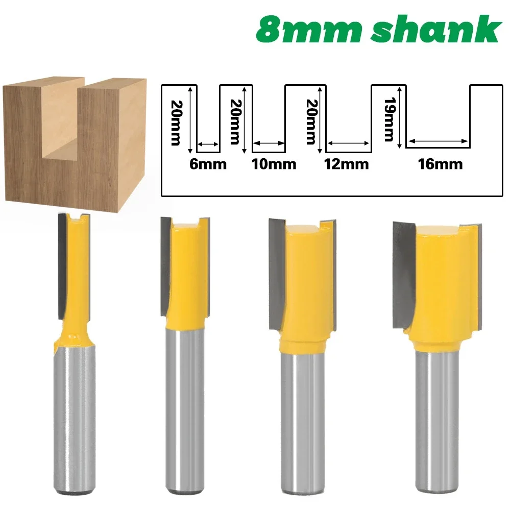 8mm Round Shank Straight Woodworking Cutter Router Bits Wood Carpenter Milling Cutter Router Bit 6/10/12/16mm Cutting Diameter