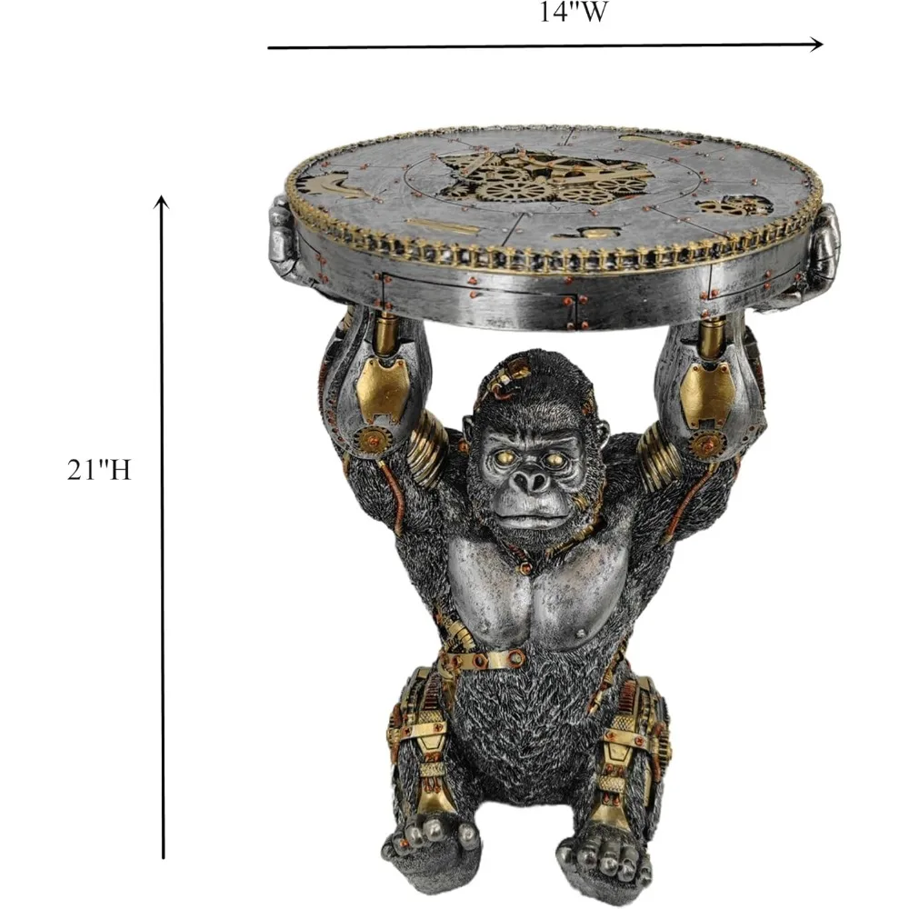 قاعدة Steampunk Gorilla: تمثال قرد سايبورغ من الراتنج الخيال العلمي، طاولة نهاية قابلة للجمع مرسومة يدويًا #3