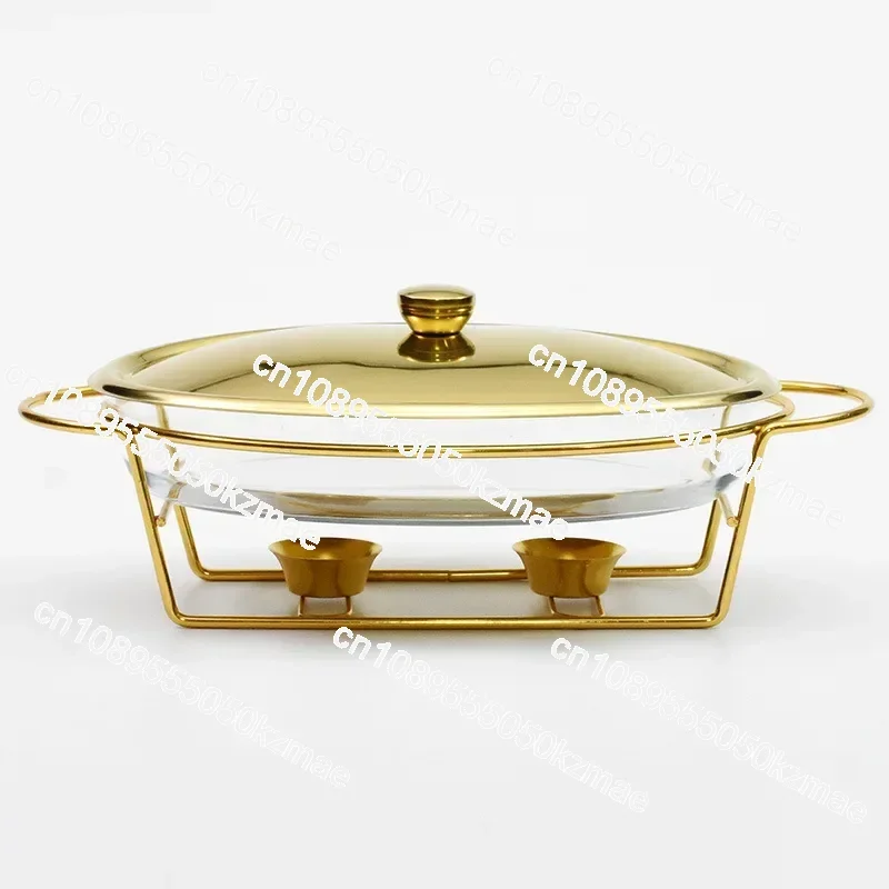 

3L Food Warmer Hotel Buffet Golden Silver Oval Wedding Chafing Dish Stainless Steel Glass Serving Dish Hot Pot Alcohol Stove