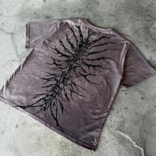 Imagen 1 del producto Camiseta de algodón gris de gran tamaño, ropa de calle, moda urbana, Top holgado con múltiples bolsillos, ropa informal cómoda para uso diario, verano 2025