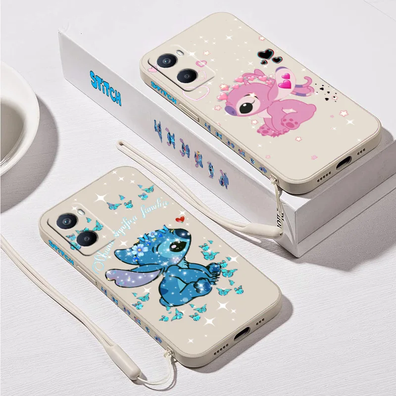 Disney Stitch Fashion Phone Case For OPPO A1K AX7 A9 12 15 16 31 52 53 54 57 72 73 74 76 93 94 96 Liquid Left Rope Funda Soft