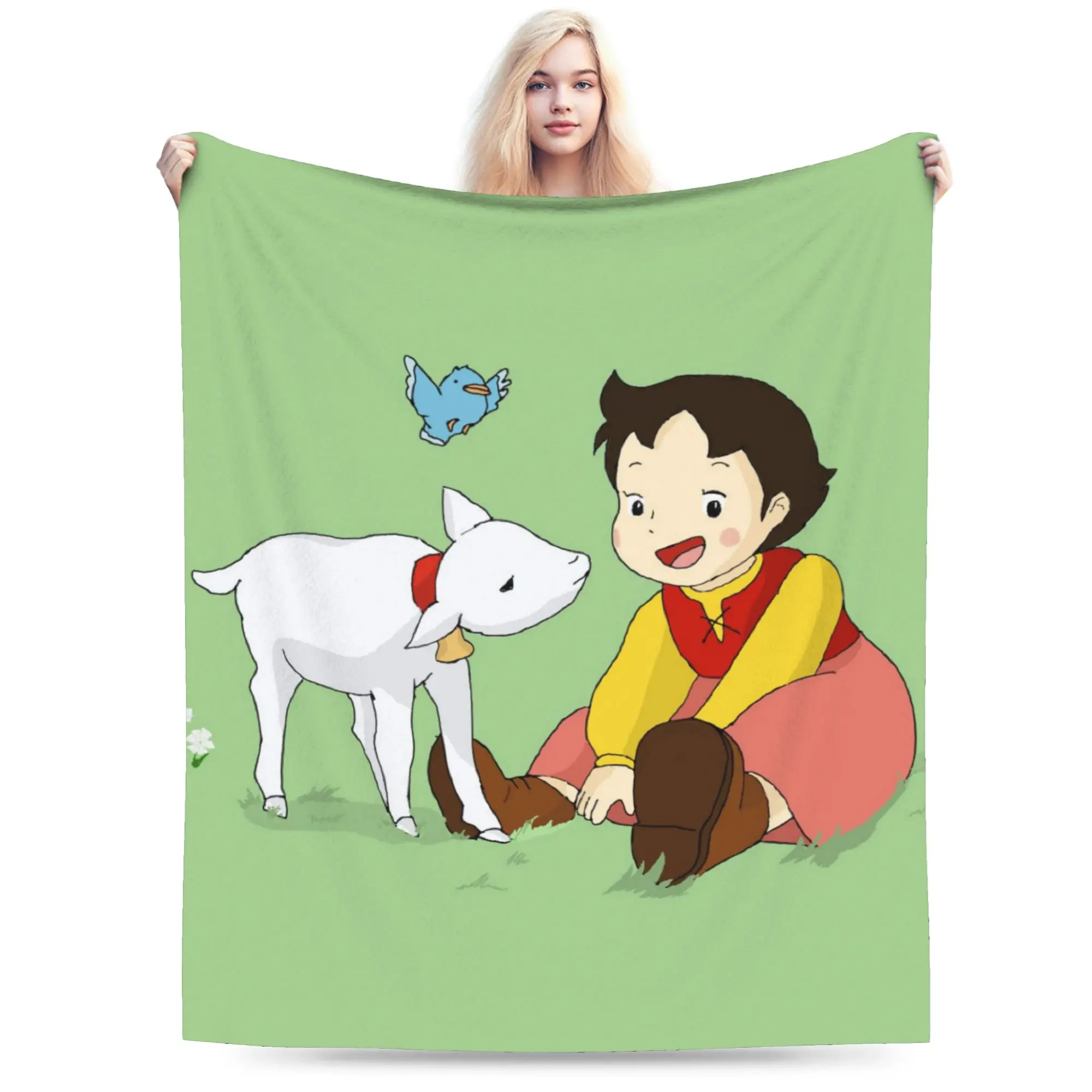 Custom Ultra-Soft Fleece Heidi And Litle Goat Throw Blanket Flannel Cartoon Alps Mountain Girl Anime for Bedding Office Sofa