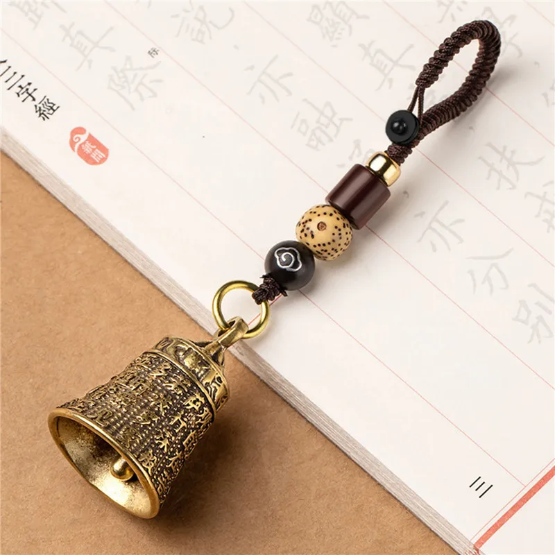 Vintage Brass Tibetan Buddhism Mantra- Bell Keychains Lanyard Pendants Handmade Rope Car Key Chain Rings Hanging Jewelry