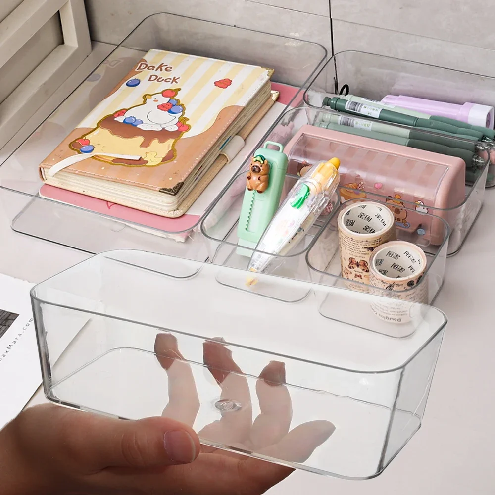 Multiple Sizes Transparent Storage Box Large Capacity Cosmetic Organizer Desktop Jewelry Stationery Makeup Drawer Container