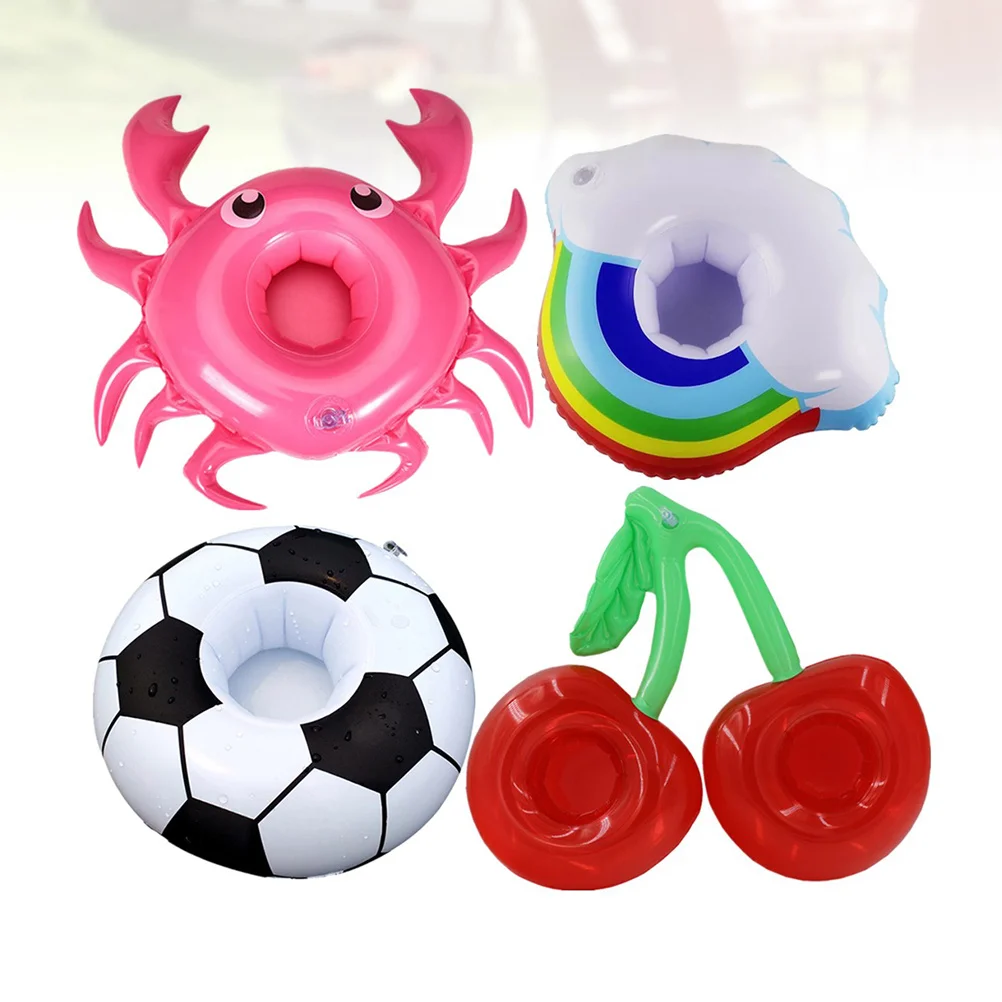 4 قطعة نفخ الكرتون نمط العائمة كأس حصيرة لشاطئ بركة حفلة الأحداث الاستوائية البلاستيكية حامل مشروبات دائم #3