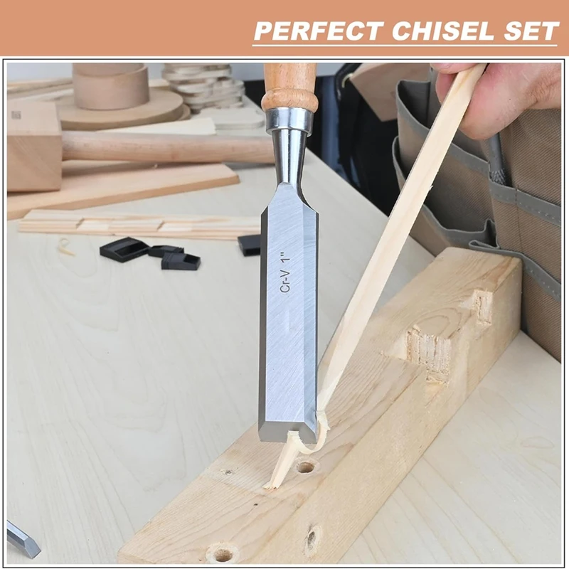 مجموعة إزميل خشبية مكونة من 4 قطع من DIDI لأعمال النجارة، أزاميل من الفولاذ الفاناديوم الكروم مع غطاء، مقبض عالي التأثير من خشب الزان