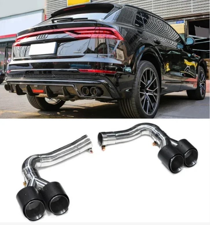 Stainless steel Black Carbon Fiber Rear Trunk Tail Exhaust Tips Pipe  For Audi Q8 S-line Q8 SQ8 RSQ8 2019-2023