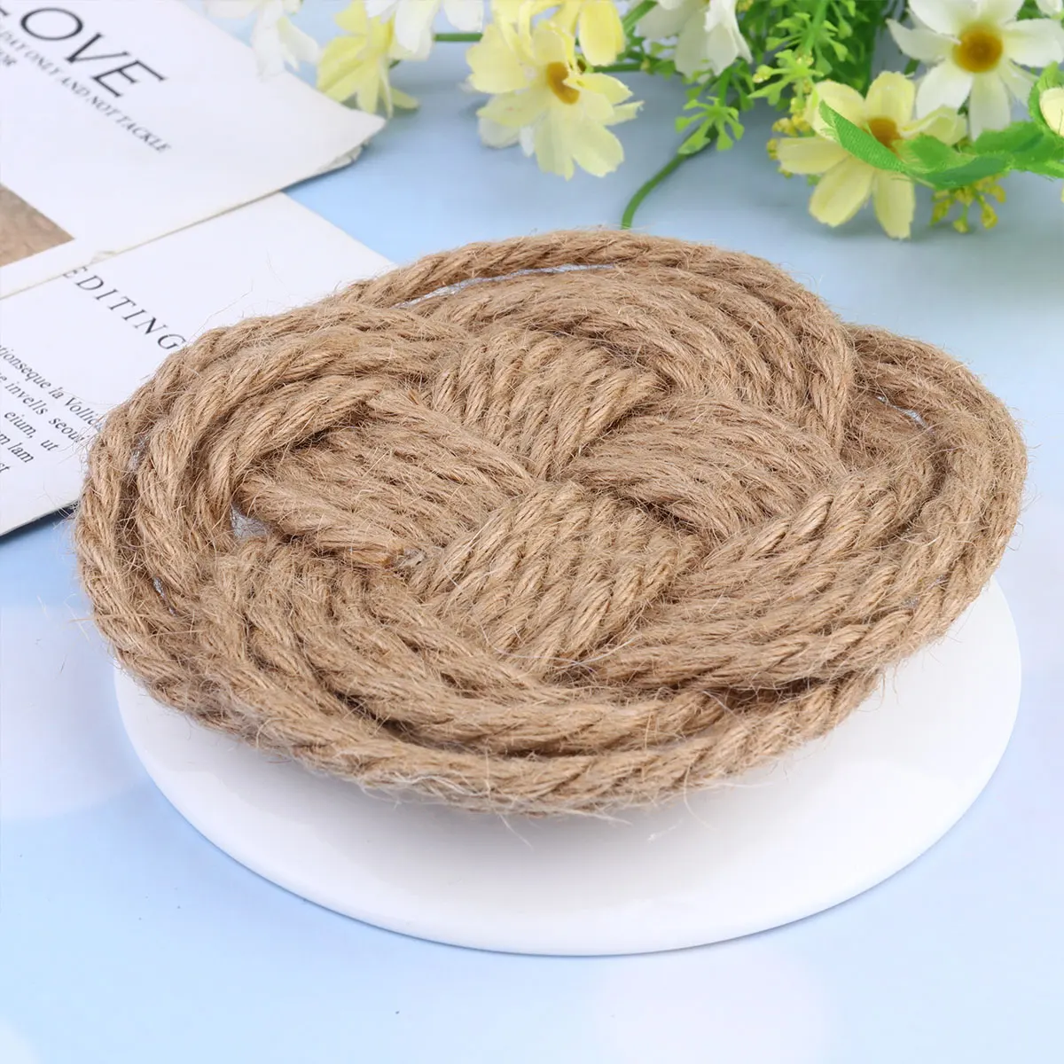 

Handmade Cotton Mat Thermal Insulation Placemat Round Brown Placemat Table Mat For Decor