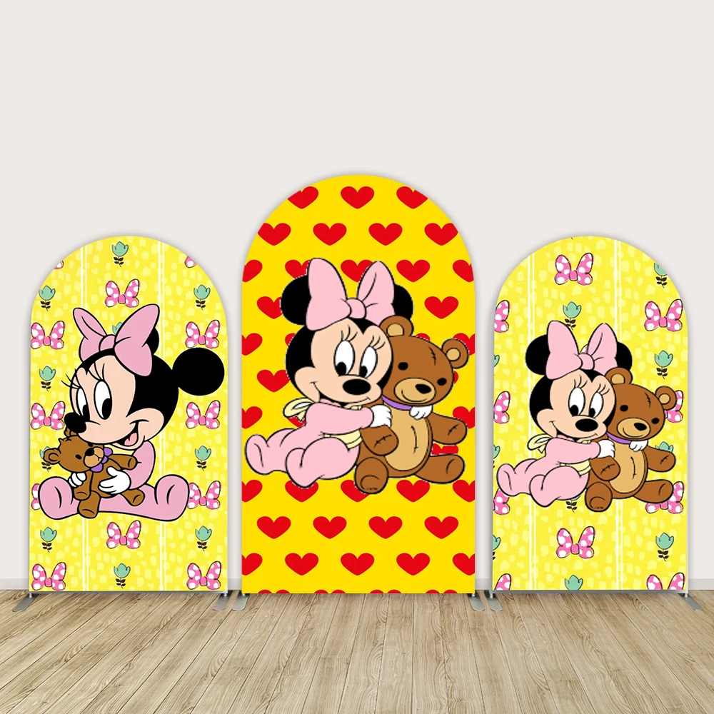 

Mickey and Minnie Mouse Arch Backdrop Cover Baby Shower Party Decor Candy Dessert Table Cover Banner