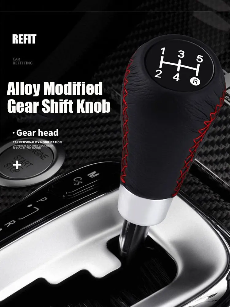 Pommeau de levier de vitesse universel 5 vitesses en cuir et aluminium, pommeau de levier de vitesse cousu, pommeau de levier de vitesse pour transmission manuelle