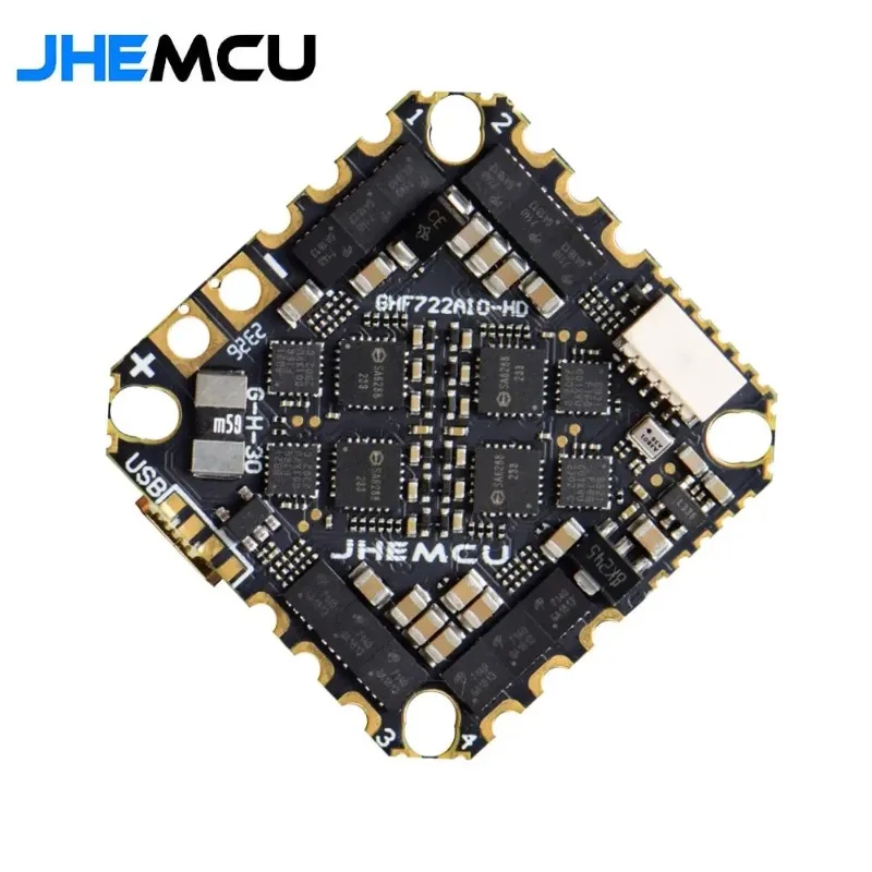 JHEMCU GHF722AIO-HD 40A AIO Flight Controller F722 FC Baro OSD Black Box 40A 4in1 ESC 2-6S, Suitable for RC FPV Freestyle Drone