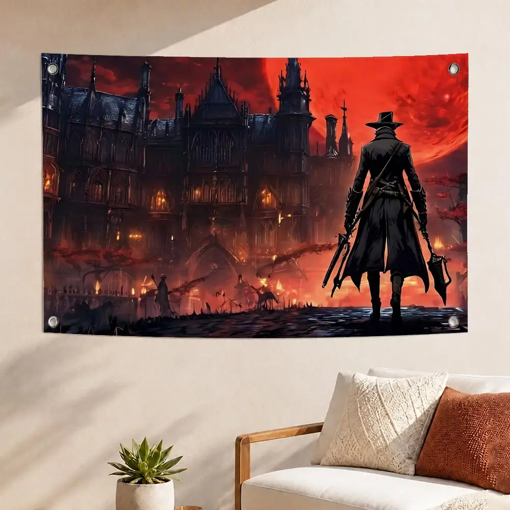 Dark Game Bloodborne Flags Concert Print Backdrop Banner, Home Bedroom Outdoor Wall Hanging Decor