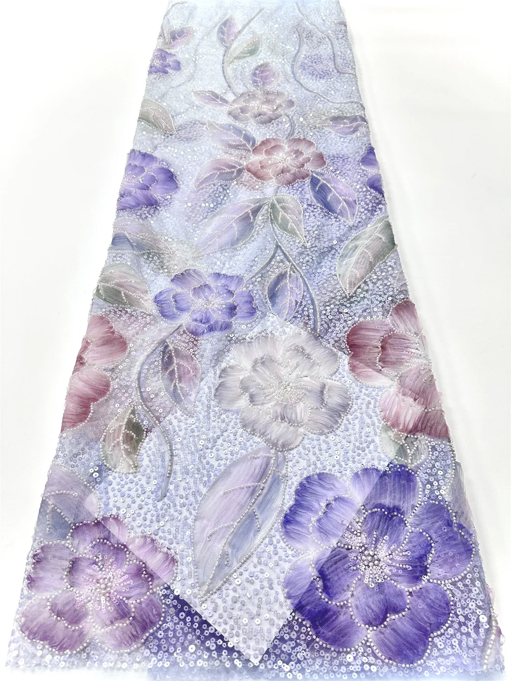 

Luxury African Beaded Lace Fabric High Quality 2026 Big Flowers Embroidery French Tulle Laces 5 Yards for Nigerian Wedding Dress