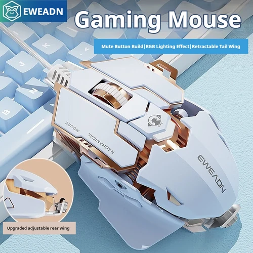 Imagen 1 del producto EWEADN G5 Ratón para juegos con cable USB Silencioso o audible opcional, Botones Teclas de función macro, para escritorio, computadora portátil, computadora, escuela