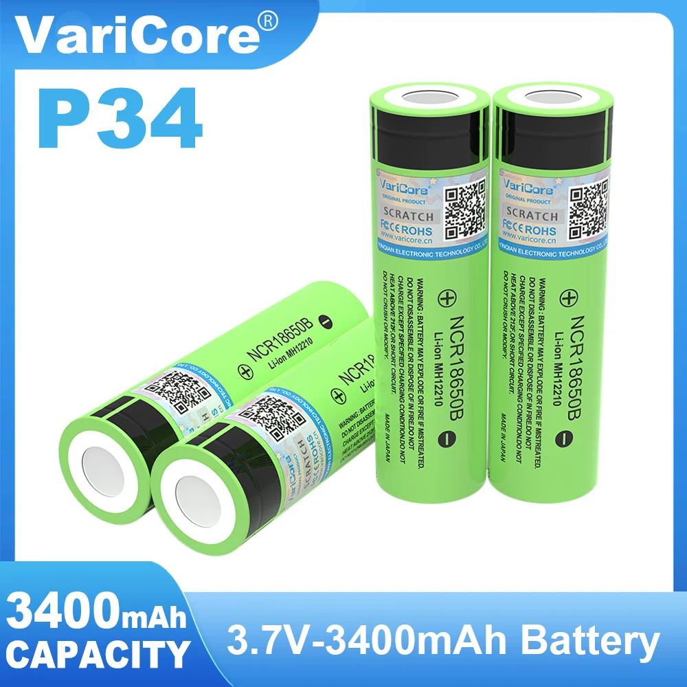 Varicore 100% ใหม่ Original NCR18650B 18650 3400 mAh แบตเตอรี่ Li-Ion แบบชาร์จไฟได้สําหรับไฟฉายแบตเตอรี่