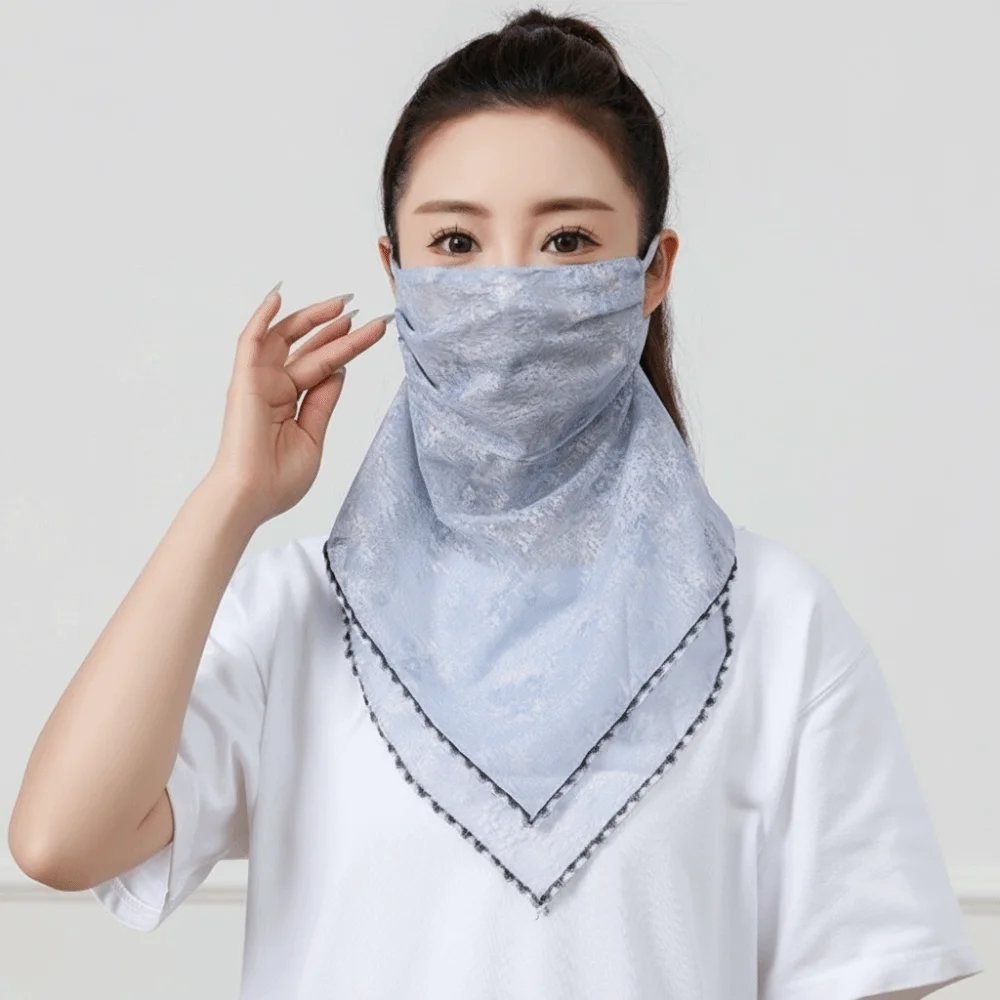 

Fashion Elastic Ice Silk Mask Thin Face Shield Triangular Scarf Face Scarves Lace Sunscreen Veil Summer