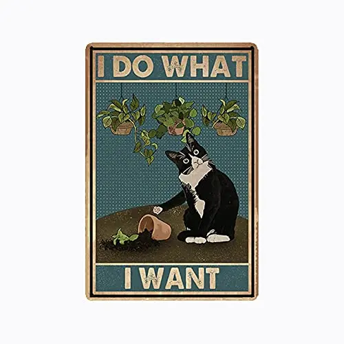 sanstar Vintage Metal Sign Cat Poser I Do What I Want Quote Retro Farmhouse Metal Tin Sign for Office/Home/Classroom Bathroom De