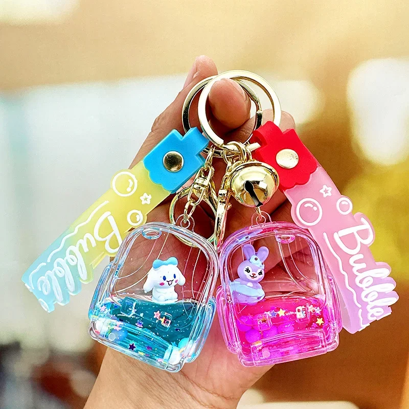 Creative Sanrio Kuromi Cinnamoroll Melody Hello Kitty Liquid Quicksand Keychain Cute Schoolbag Drift Bottle Doll Pendant Gift