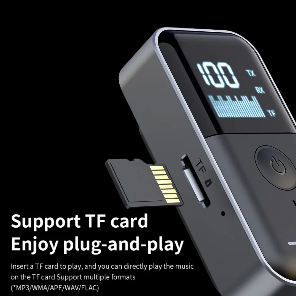 4 in 1 Bluetooth 5.4 Audio Receiver Transmitter 3.5MM AUX TF Card Stereo Music LED Display Wireless Adapter With Mic For Car TV