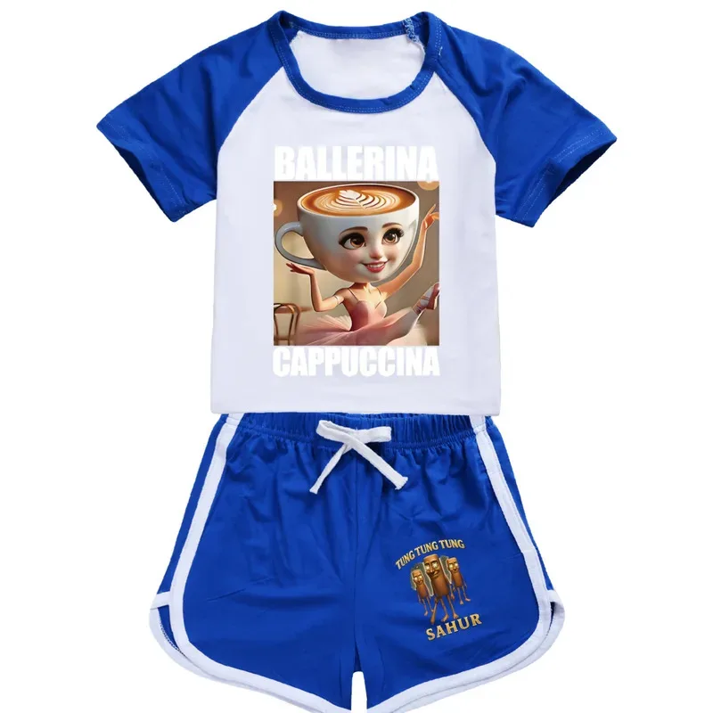 لطيف راقصة الباليه Cappuccina ملابس الاطفال الصيف تونغ صحور بيجامة طفل الفتيات قصيرة الأكمام تي شيرت + السراويل طفل الفتيان ملابس النوم #5