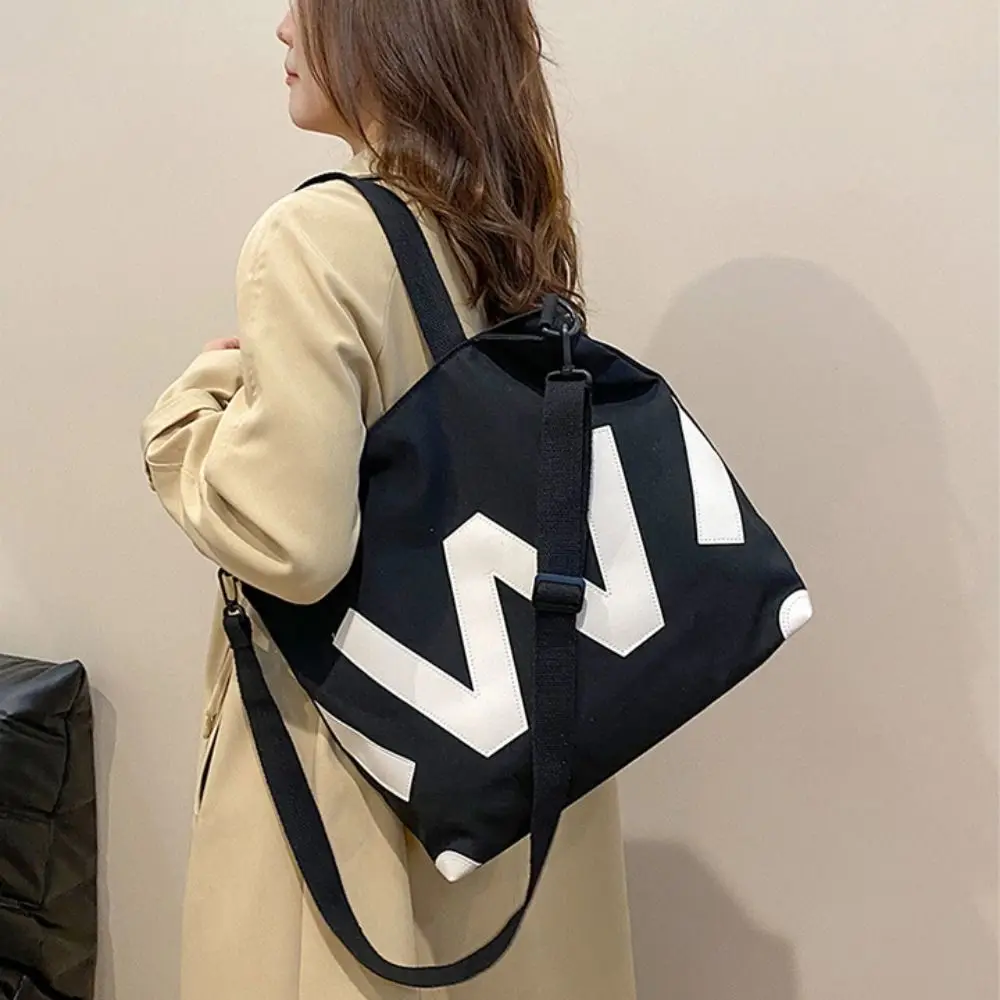 Fashion Letter Print Canvas Tote Bag Large Capacity Shoulder Crossbody Bag Student Classroom Handbag Shopping Bag