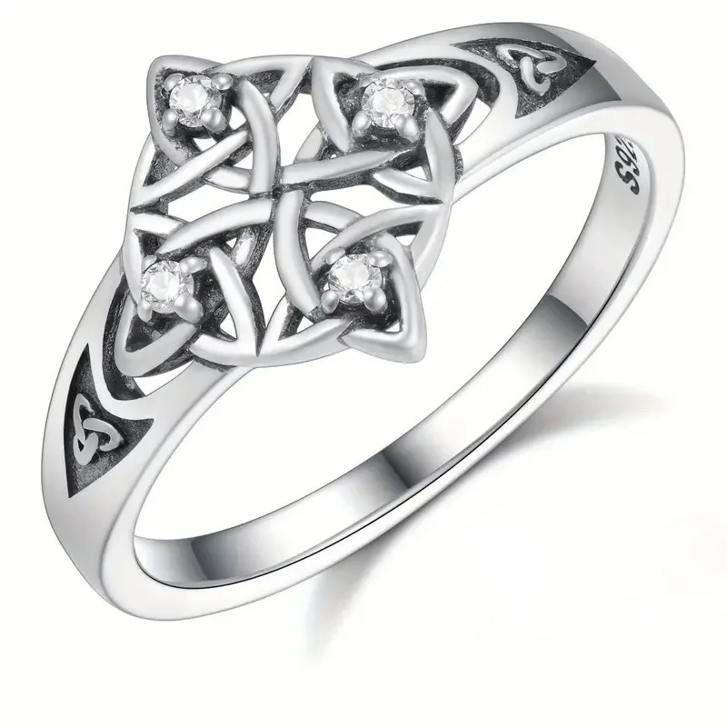Vintage Thai Silver Celtic Knot Trinity Ring European and American Witch Celtic Amulet Diamond Ring