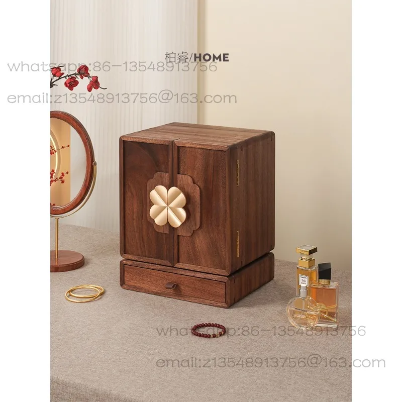 Rotating jewelry box, solid wood light luxury, high-end jewelry, gold storage box, high-end gift.