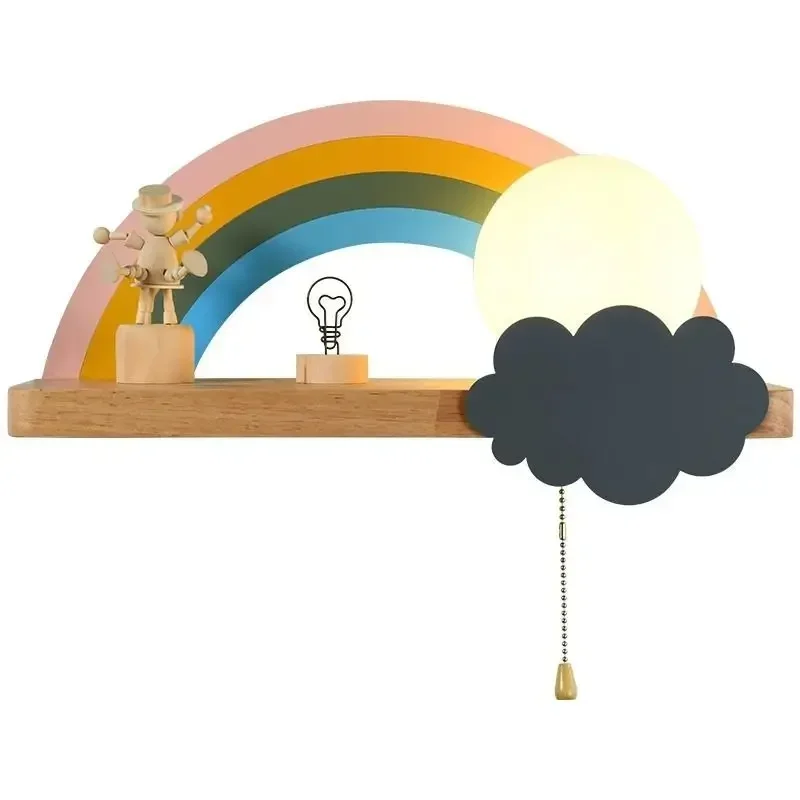 Bedroom Bedside Wall Lamp Room Cartoonamp Nordic Creative Rainbow Belt Storage Rack Study Room Wall Lighting