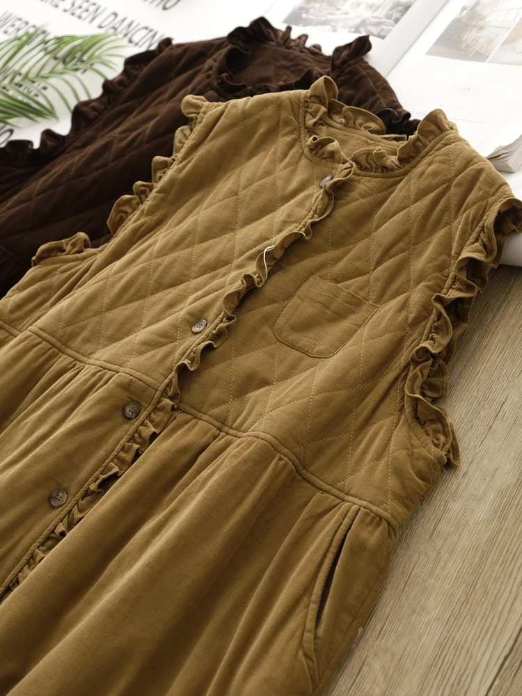 

Thiened Corduroy Winter Warm Dr High Waist Slimming Svel Vest Long Dr Cotton Blend Comfortable Commute Sle