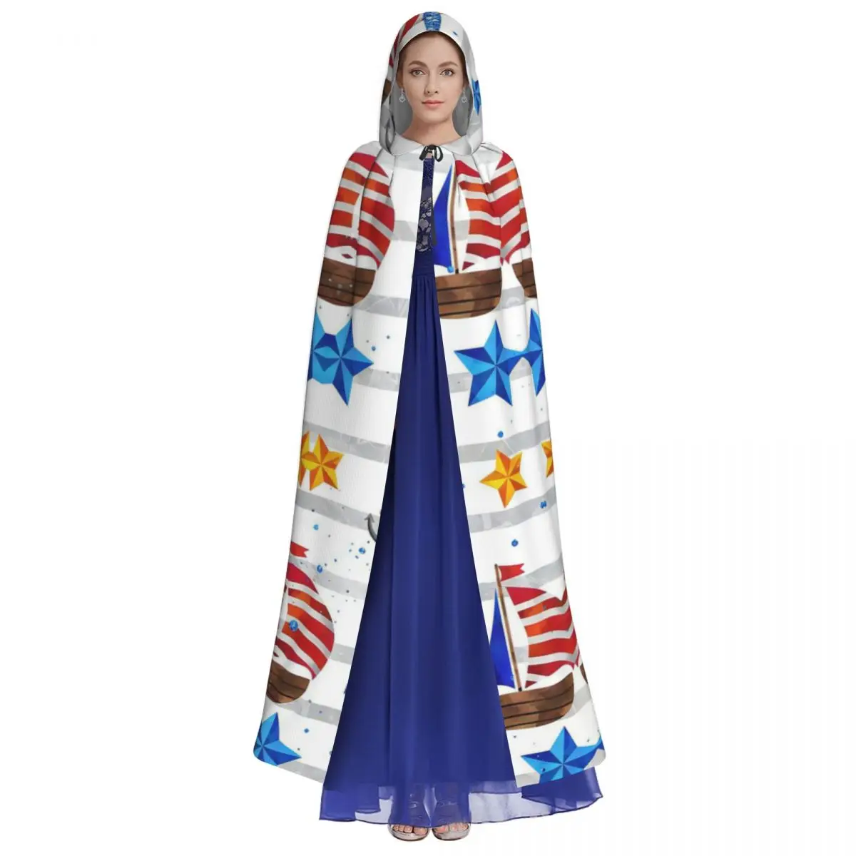 Long Cape Cloak Ship Lighthouse Anchor Starfish Hooded Cloak Coat Hoodies