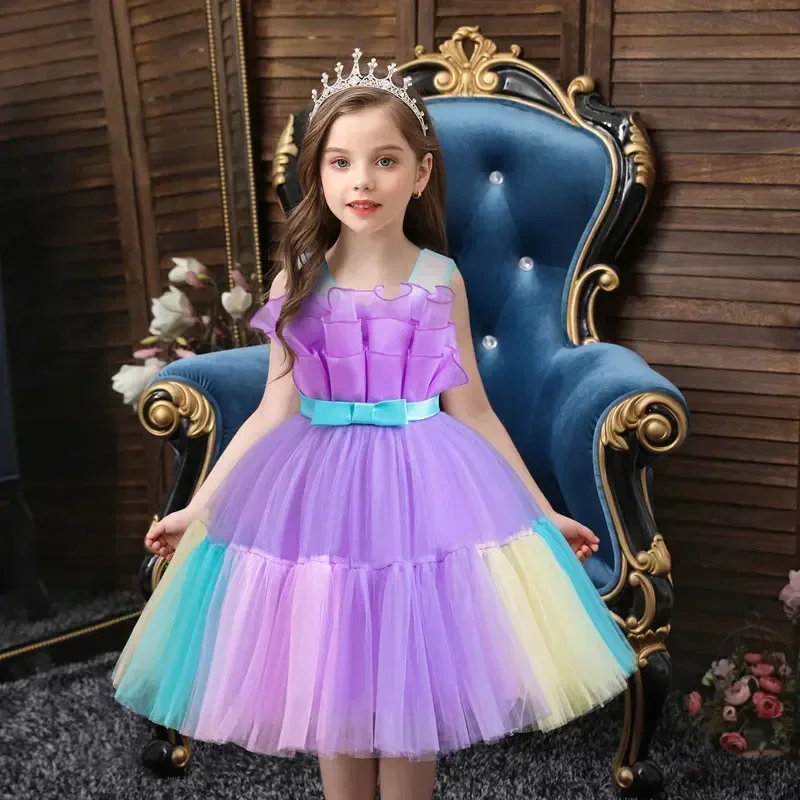 

Модное детское платье принцессы для девочек, кружевное сетчатое вечернее платье без рукавов, летние платья для девочек на вечеринку и свадьбу, От 2 до 10 лет